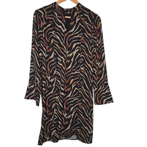 Vanessa Williams Animal Print Key Hole Bell Sleeve Midi Dress Size Medium